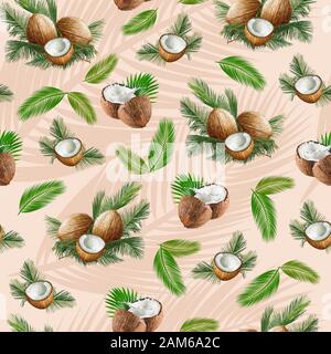Nahtlose florales Muster mit Kokos und Palmblättern. - Abbildung Stockfoto