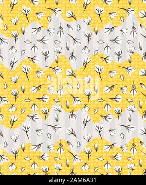 Weiß niedliche Blumen auf geometrische Kreise und Linien Hintergrund. Nahtlose Blumengewebe drucken. - Abbildung Stockfoto