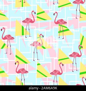 Tropische Tiere Muster mit geometrischen Formen. Flamingo nahtlose Hintergrund. - Abbildung Stockfoto