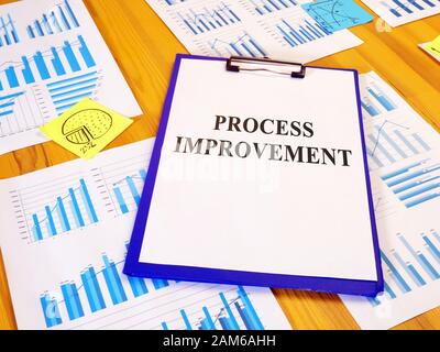 Business Process Improvement Plan mit Zwischenablage. Stockfoto