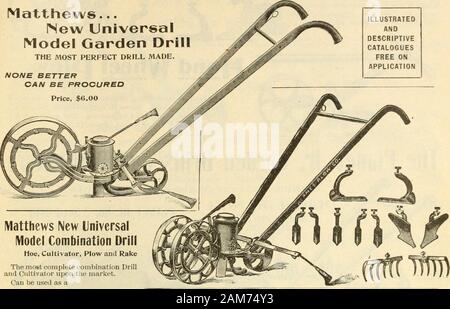 Saatgut jährlich, 1899. Über 1. September nächsten wir unsere jährlichen Katalog der Wahl holländische Zwiebeln und Samen werden Ausgabe für FALLPLANTING. Es wird kostenlos an alle Kunden ohne Bestellen Sie gesendet werden, und andere, die für sie gelten. D. M. FÄHRE & GOS beschreibenden Katalog. 97 FARM UND GARTEN WERKZEUGE WIR LIEFERN IM DEPOT ODER EXPRESS BÜRO IN Detroit, Mich., zu den Preisen, die hier gegebenen. Matthews... INew UniversalModel Garten Bohren die VOLLKOMMENSTE BOHREN. Es gibt nichts Besseres kann RROOURED WERDEN. Matthews Neue UniversalModel Kombination Bohren Hoe, Grubber, Pflug und Rechen die umfassendste Kombination Drilland Kultivator bis Stockfoto