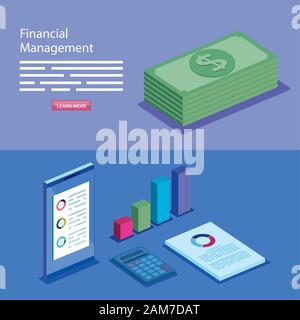 Poster zum Finanzmanagement mit Symbolen versehen Stock Vektor
