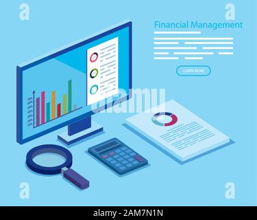 Financial Management mit Computer und Symbole Stock Vektor
