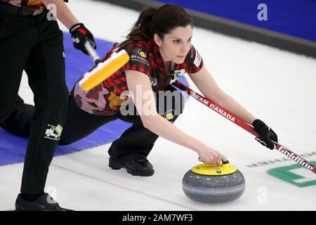 10. Jan 2020, London, Ontario, Kanada und den Western fair Sports Complex. Nach dem 8. Zieht Team Europa führt das Team Kanada 17,5 -6,5 im Continental Cup 2020. Team Canada Lisa Weagle aus Ottawa Ontario spielen für Team Homan Lukas Durda/Alamy Leben Nachrichten. Stockfoto