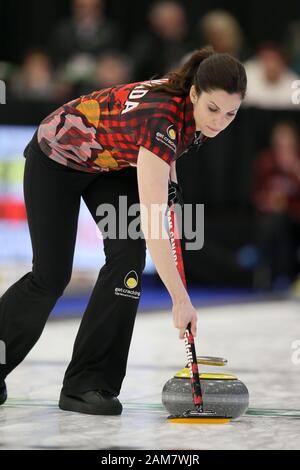 10. Jan 2020, London, Ontario, Kanada und den Western fair Sports Complex. Nach dem 8. Zieht Team Europa führt das Team Kanada 17,5 -6,5 im Continental Cup 2020. Team Canada Lisa Weagle aus Ottawa Ontario spielen für Team Homan Lukas Durda/Alamy Leben Nachrichten. Stockfoto