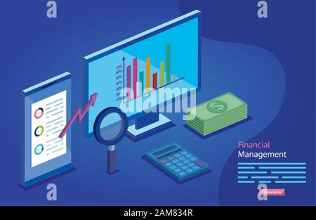 Financial Management mit Computer und Symbole Stock Vektor