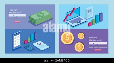 Poster zum Finanzmanagement mit Symbolen versehen Stock Vektor