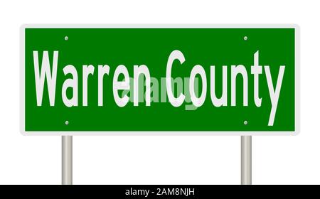Rendering von einem grünen 3d Autobahn Zeichen für Warren County Stockfoto
