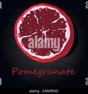Granatapfel-Hand-erdrossene Vektorgrafiken isoliert auf schwarzem Hintergrund. Stock Vektor