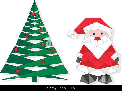 Cartoon Christmas Vector Illustration isoliert auf weiß. Lustiger fröhlicher Weihnachtsmann. Für Weihnachtskarten, Banner, Tags und Etiketten. Poligonal. Stock Vektor