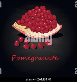Granatapfel-Hand-erdrossene Vektorgrafiken isoliert auf schwarzem Hintergrund. Stock Vektor