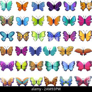 Schmetterlings-Symbole festgelegt. Cartoon-Set mit Schmetterlings-Vektorsymbolen für Web-Design Stock Vektor