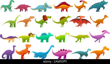 Dinosaurier-Ikonen gesetzt. Cartoon-Set mit Dinosaurier-Vektorsymbolen für Web-Design Stock Vektor
