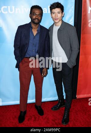 Pasadena, Vereinigte Staaten. Januar 2020. Pasadena, LOS ANGELES, KALIFORNIEN, USA - 11. JANUAR: William Jackson Harper und Manny Jacinto kommen bei der NBCUniversal Winter TCA Press Tour 2020 an, die am 11. Januar 2020 im Langham Huntington Hotel in Pasadena, Los Angeles, Kalifornien, Vereinigte Staaten stattfindet. (Foto von Xavier Collin/Image Press Agency) Credit: Image Press Agency/Alamy Live News Stockfoto