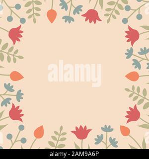 Dekorative Vorlage mit quadratischen floralen Ornament. Boxy floral Rahmen mit wilden Blumen und Tulpen. Vector Illustration EPS 10. Stock Vektor