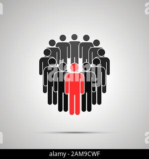 Kreis der Menschen Silhouette mit rotem Führer, einfache schwarze Ikone mit Schatten Stock Vektor
