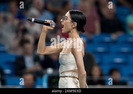 Sydney, Australien. Januar 2020. Die Veronicas, die beim ATP-Cup-Finale 2020 in der Ken Rosewall Arena, Sydney, Australien am 12. Januar 2020 auftreten. Foto von Peter Dovgan. Kredit: UK Sports Pics Ltd/Alamy Live News Stockfoto