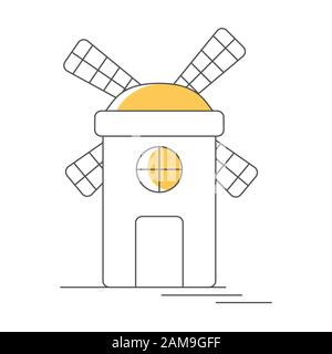 Windmühle oder Mühle Linie Symbol mit Schatten. Illustration Stockfoto