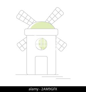 Windmühle oder Mühle Linie Symbol mit Schatten. Illustration Stockfoto