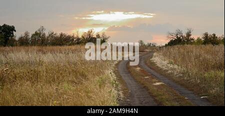 Dämmerung im ukrainischen Steppenfeld Stockfoto