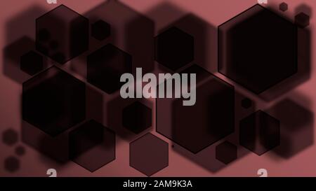 Schöner roter Hintergrund mit schwarzen Hexagonen. Abstraktes Bokeh-Konzept Stockfoto