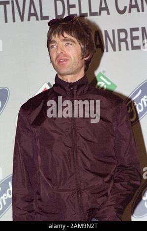 Sanremo Italien 22/02/2000, Fotosession in der Oasis: Noel Gallagher Pressekonferenz Stockfoto