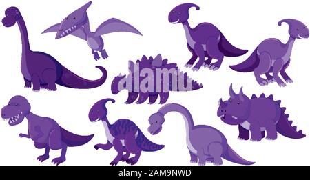 Viele verschiedene Arten von Dinosauriern Abbildung Stock Vektor