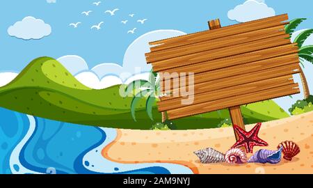 Holzschild am Strand Abbildung Stock Vektor