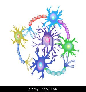 Synapsen von Neuronen. Hintergrund der neuronalen Kommunikation. Synapse Kommunikationsneuron. Vektordarstellung auf isoliertem Hintergrund. Stock Vektor