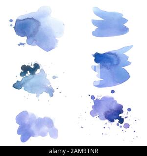 Das Set von abstrakten ultramarinen Aquarell handgemalten Hintergrund Stockfoto