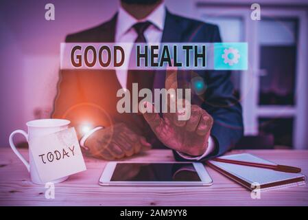 Text Zeichen, die gute Gesundheit. Business Foto text Zustand, kräftige und frei von körperlichen oder geistigen Krankheit männlichen menschlichen Verschleiß formelle Kleidung prese Stockfoto