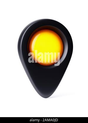Navigation Karte PIN Symbol Ziel, gps Position und Positionierung Konzept, Pin-Zeiger glänzend leuchtende Nahaufnahme auf schwarzem Hintergrund. 3d rend Stockfoto