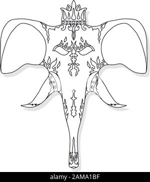 Elefantenzeichnung, zum Färben von Büchern für Erwachsene oder andere Dekorationen. Schwarz-Weiß-Vektorgrafiken. Stock Vektor