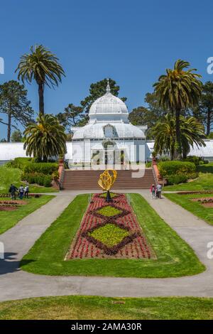 Wintergarten mit Blumen, Golden Gate Park, San Francisco, Kalifornien, USA, Nordamerika Stockfoto