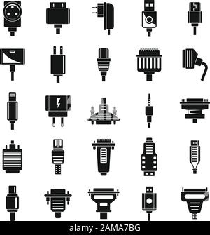 Symbole für Adapterkabel festgelegt. Einfache Reihe von Vektorsymbolen für Adapterkabel für Webdesign auf weißem Hintergrund Stock Vektor