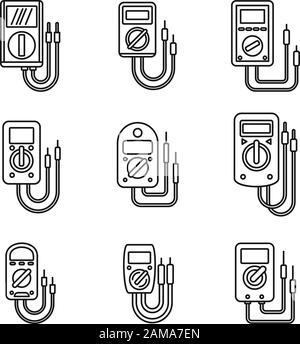 Symbole für Elektro-Multimeter eingestellt. Umriss eines Satzes von elektrischen Multimeter-Vektorsymbolen für Web-Design isoliert auf weißem Hintergrund Stock Vektor