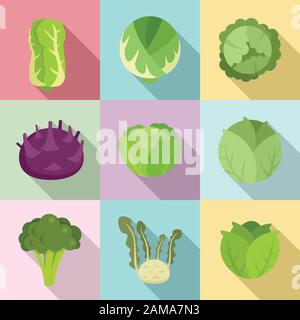 Kohlensymbole gesetzt. Flaches Set aus Kohl-Vektorsymbolen für Web-Design Stock Vektor