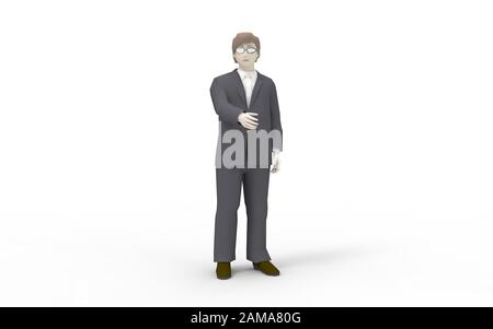 3D-Rendering eines Geschäftmanns, der die Hände isoliert im weißen Hintergrund schüttelt Stockfoto
