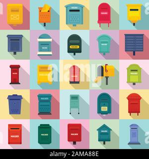 Mailbox-Symbole festgelegt. Flache Reihe von Postfach-Vektorsymbolen für das Webdesign Stock Vektor
