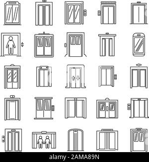 Büro-Aufzug-Symbole festgelegt. Umrisse von Büro-Elevator-Vektorsymbolen für Web-Design isoliert auf weißem Hintergrund Stock Vektor