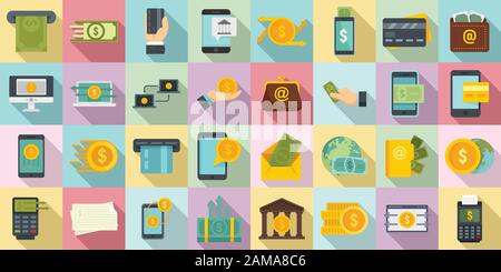 Symbole für Geldtransfer festgelegt. Flache Vektorsymbole für Geldtransfer für das Webdesign Stock Vektor