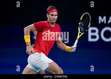 Sydney, Australien. Januar 2020. Rafael Nadal aus Spanien beim ATP-Cup-Finale 2020 in der Ken Rosewall Arena, Sydney, Australien am 12. Januar 2020. Foto von Peter Dovgan. Kredit: UK Sports Pics Ltd/Alamy Live News Stockfoto