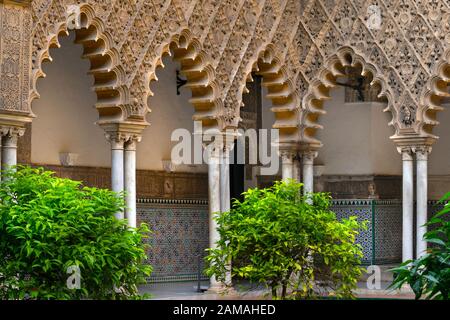 Palast und Gärten von Royal Alcazar, Sevilla, Andalusien, Spanien, Europa Stockfoto