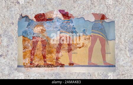 Das minoische 'Prozessionsfresko', Wandkunst aus dem südlichen Prpylaeum, Knossos-Palast, 1500-1400 v. Chr. Archäologisches Museum Heraklion. Dieser Latrge Minoan Stockfoto