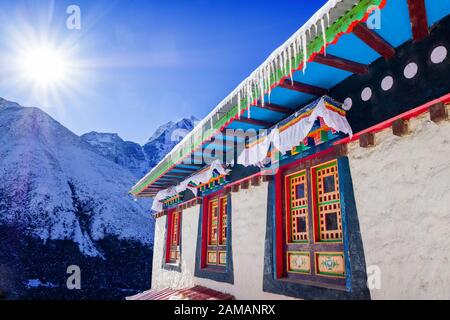 Pangboche Gompa (tibetisch-buddhistisches Kloster) in der Khumbu-Region des Nepal Himalayas Stockfoto