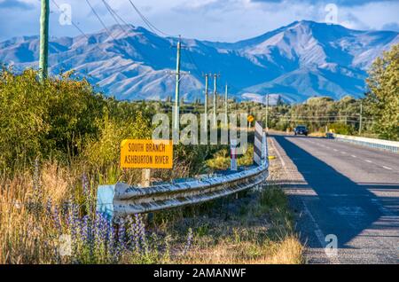 South Branch Ashburton River Bridge, Ashburton, Neuseeland Stockfoto