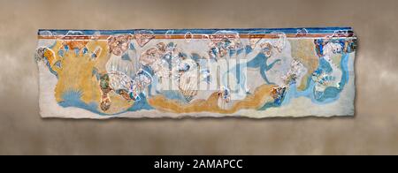 Minoische Wandkunst mit der Darstellung "Blauer Affen" aus dem Knossos-Palast, 1700-1450 v. Chr. Archäologisches Museum Heraklion. Stockfoto