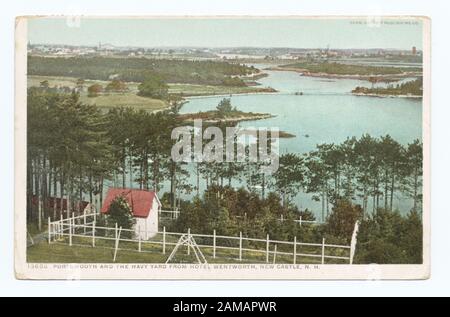 Portsmouth und der Navy Yard, vom Hotel Wentworth, New Castle, NH Postcard-Seriennummer: 13658 Letzte Serie, die hauptsächlich aus firmeneigenen oder firmeneigenen Bildern veröffentlicht wurde.; Portsmouth und der Navy Yard, vom Hotel Wentworth, New Castle, N.H. Stockfoto