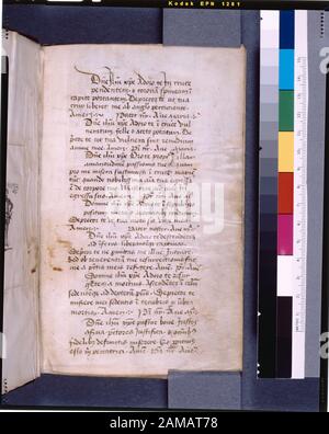 Die in Den Usa und Kanada aufgeführten Anbeter in Nothand, Die in De Ricci, Seymour, Census of Medieval and Renaissance Handuscripts aufgeführt sind. New York. N. Y.: H.W. Wilson, 1935; and Supplement, New York, N. Y.: Bibliographical Society of America, 1962. Eigentum: Gelöschte Arme des ersten Besitzers zu Füßen der Kreuzigungsminiatur; Geburtshinweise (1548-9) auf der Innenseite des vorderen Deckels. Buchplatte von comte de Monlaur; Marques de Astorga Kollektion; Buchplatte von Prinz Crouy-Chanel. Sammlung von Felix M. Warburg, vermacht 1937. De Ricci, 1850. De Ricci, Beilage, 330. Diagramm von Dr. G.B. Gast. 33 lange Zeilen pro Seite, Stockfoto