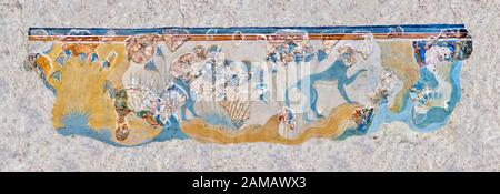 Minoische Wandkunst mit der Darstellung "Blauer Affen" aus dem Knossos-Palast, 1700-1450 v. Chr. Archäologisches Museum Heraklion. Stockfoto